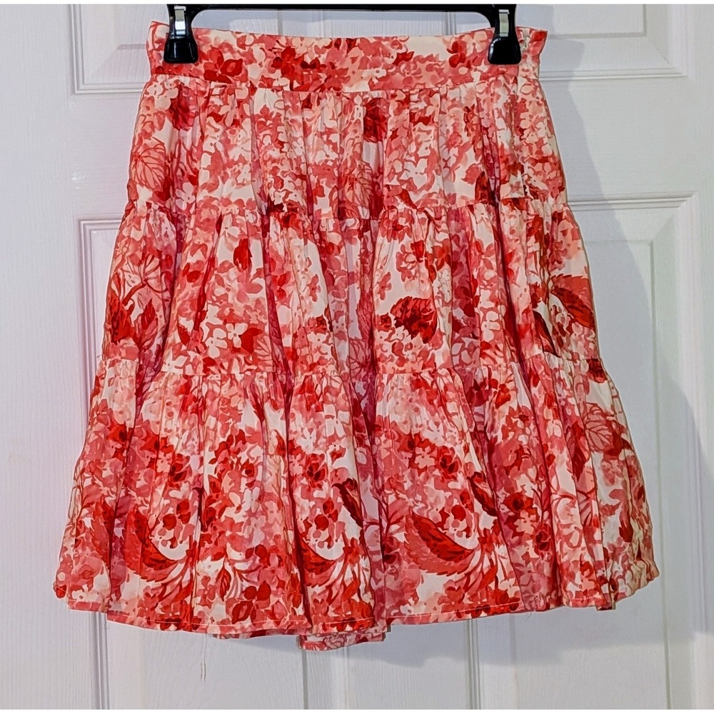 Juicy Couture Tiered Floral Mini Skirt 100% Silk Pink Women's Size 4 NWOT